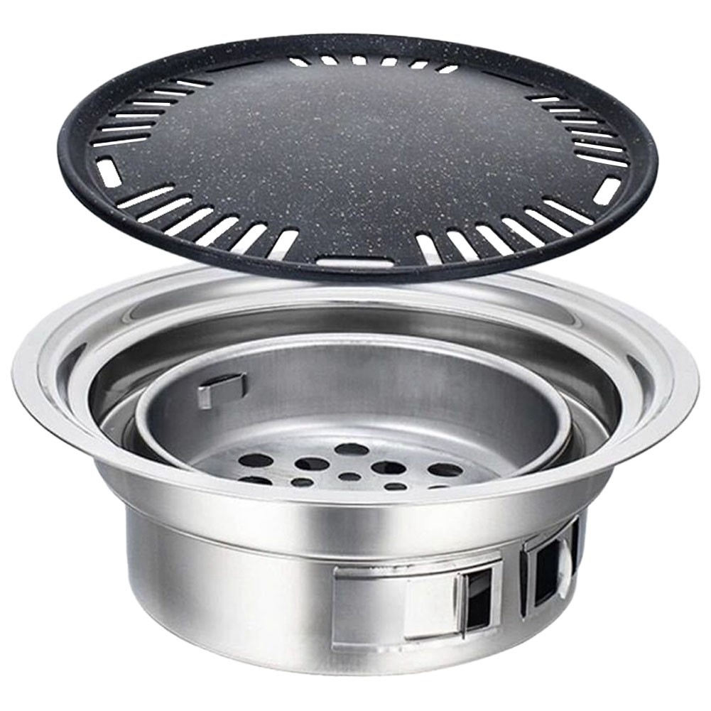 Household Stainless Steel Charcoal Oven Commercial Round Non-Stick Barbecue8404