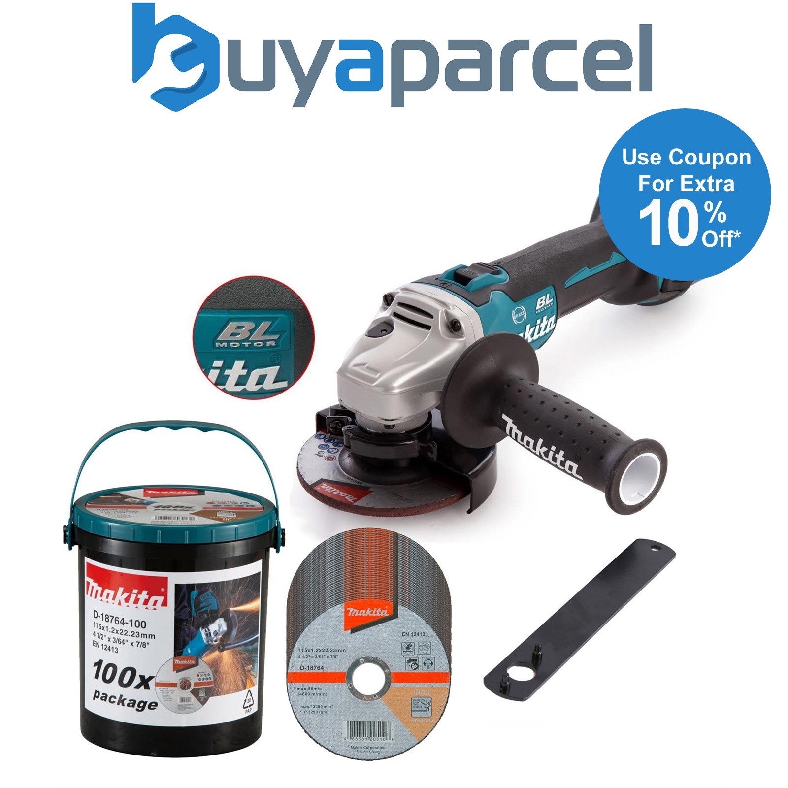 Makita DGA463Z 18v Cordless Brushless 115mm Angle Grinder + 100 Thin Fast Discs