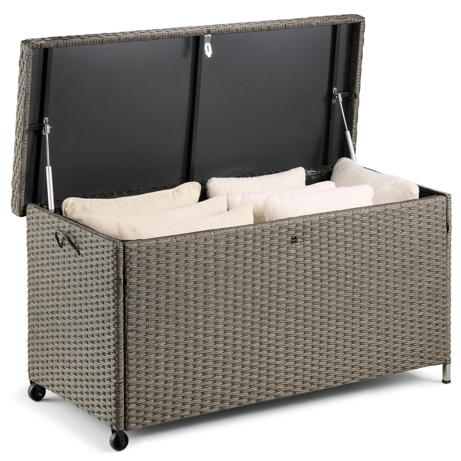 Garden Storage Box 290L, Grey Rattan Outdoor Storage Container, VonHaus