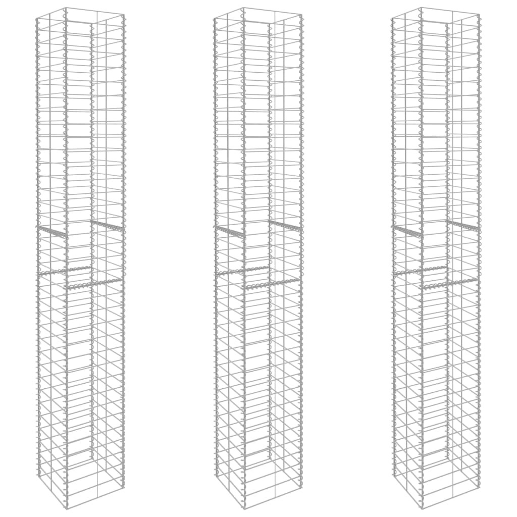 3x Gabion Baskets Galvanised Steel 25x25x197cm Wall Cage Set vidaXL