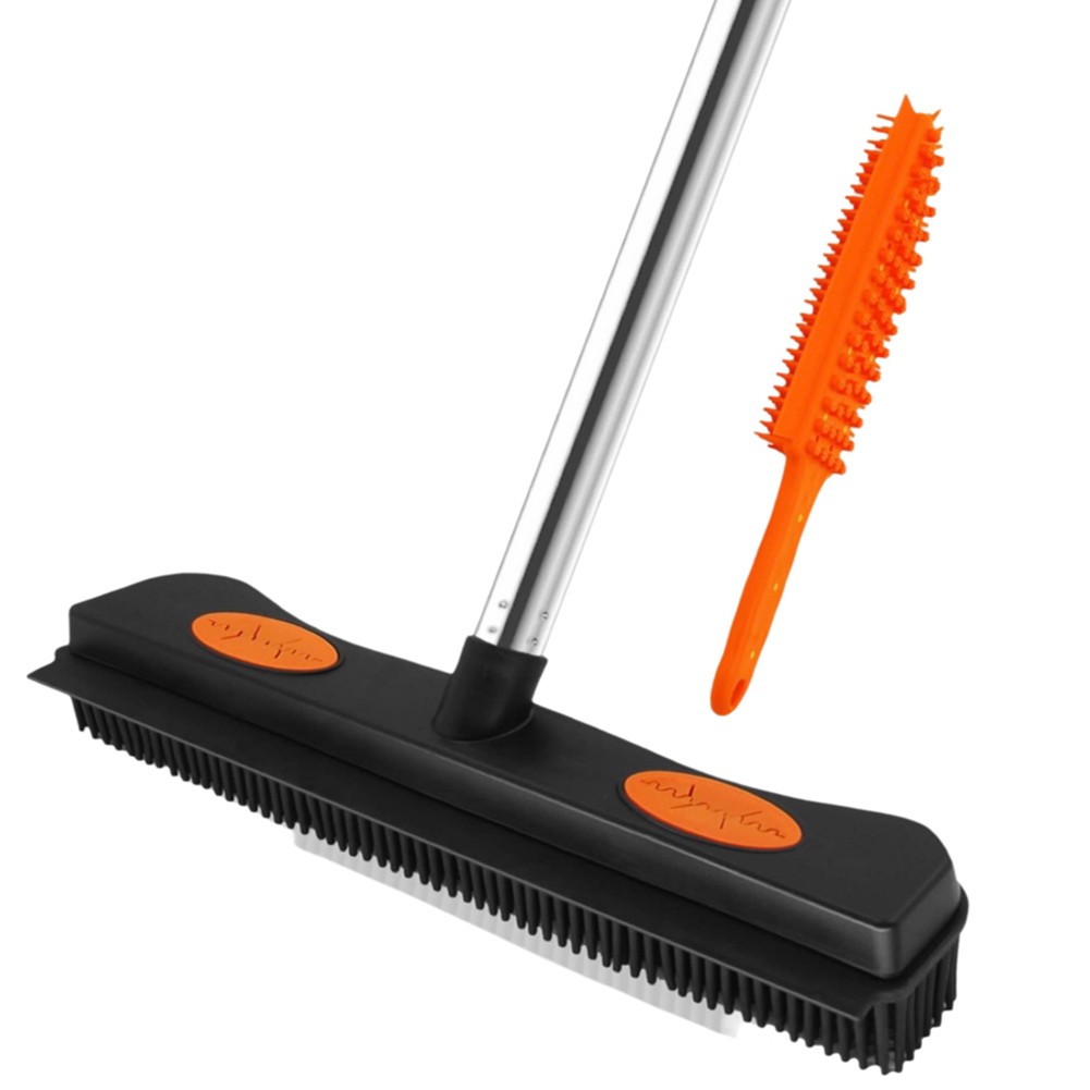 Pet Hair Removal Broom, 60 Inches Rubber Brush Carpet Rake with Silicone8956