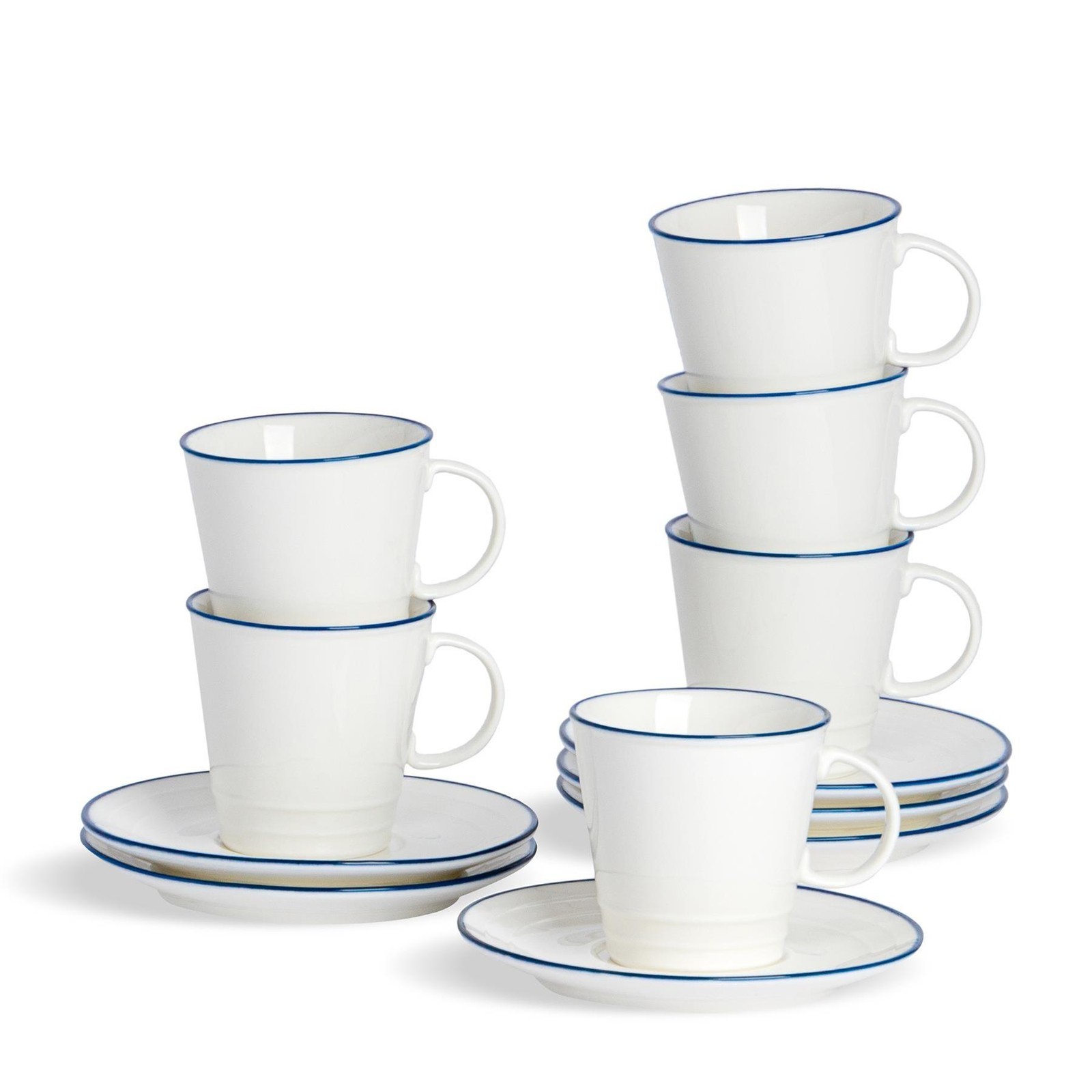 12 Piece White Farmhouse Espresso Cup & Saucer Set Rustic Tea Coffee Cups 90ml