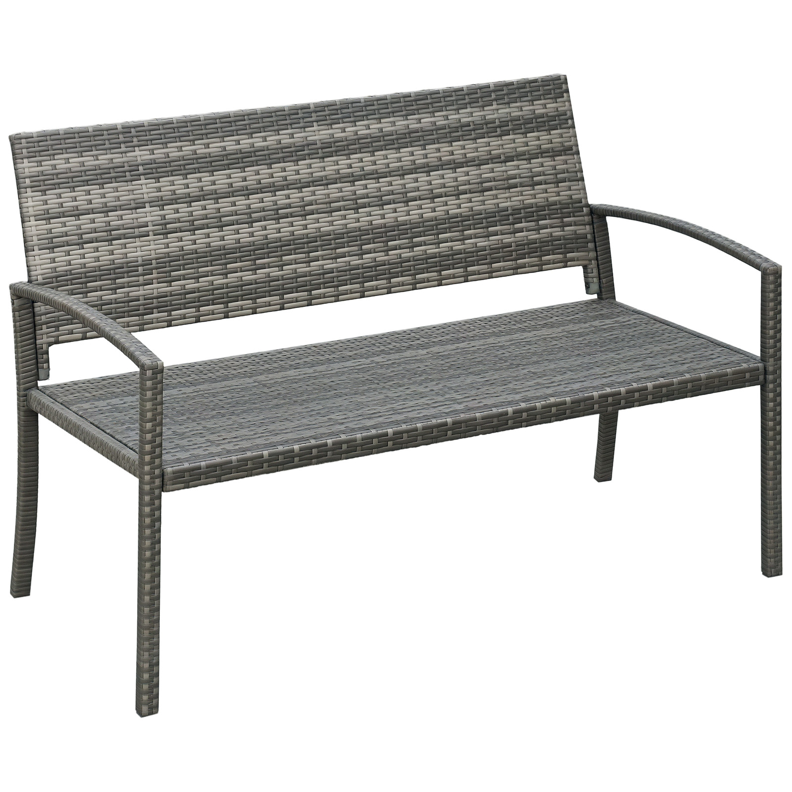 Outsunny Patio Rattan 2 Seater Garden Bench Love Seater Garden Armchair Grey