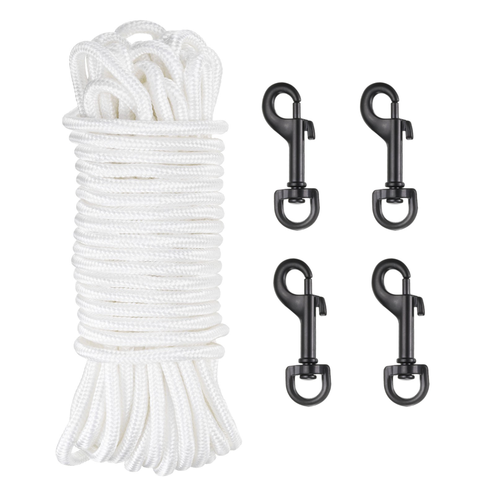 100Ft Flag Pole Rope 15/64" Thick with 4 Pcs Zinc Alloy Flagpoles Clips Gold