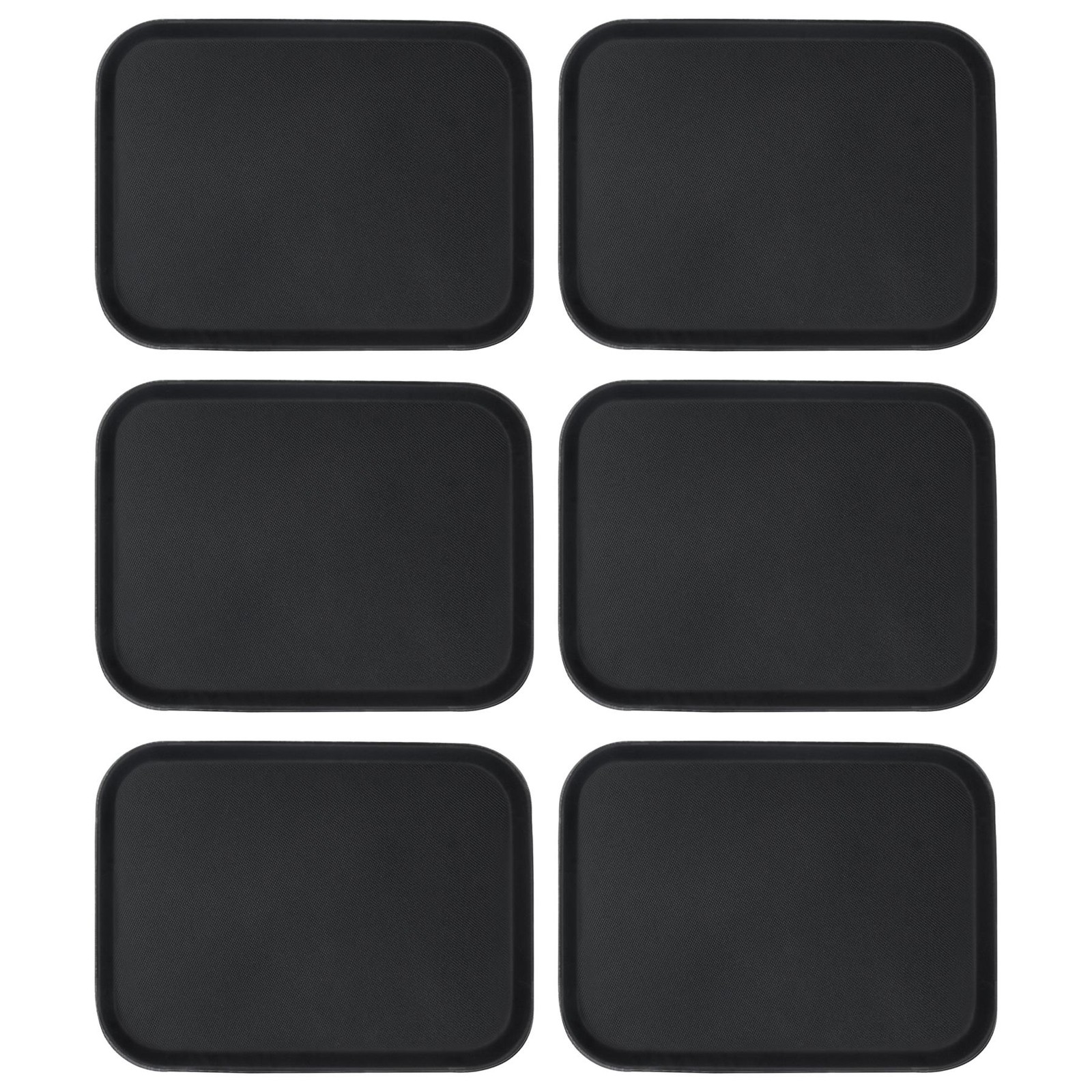 6x Black 51cm x 38cm Rectangle Non-Slip Serving Trays Plastic Food Tea Trays