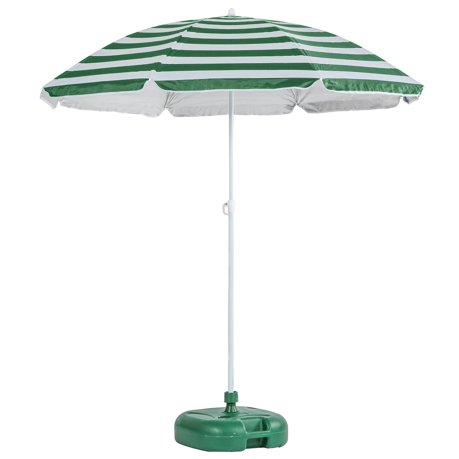 1x Metal Beach Parasol with Base 1.8M x 2M Green Stripe/Green UPF50+ Umbrella