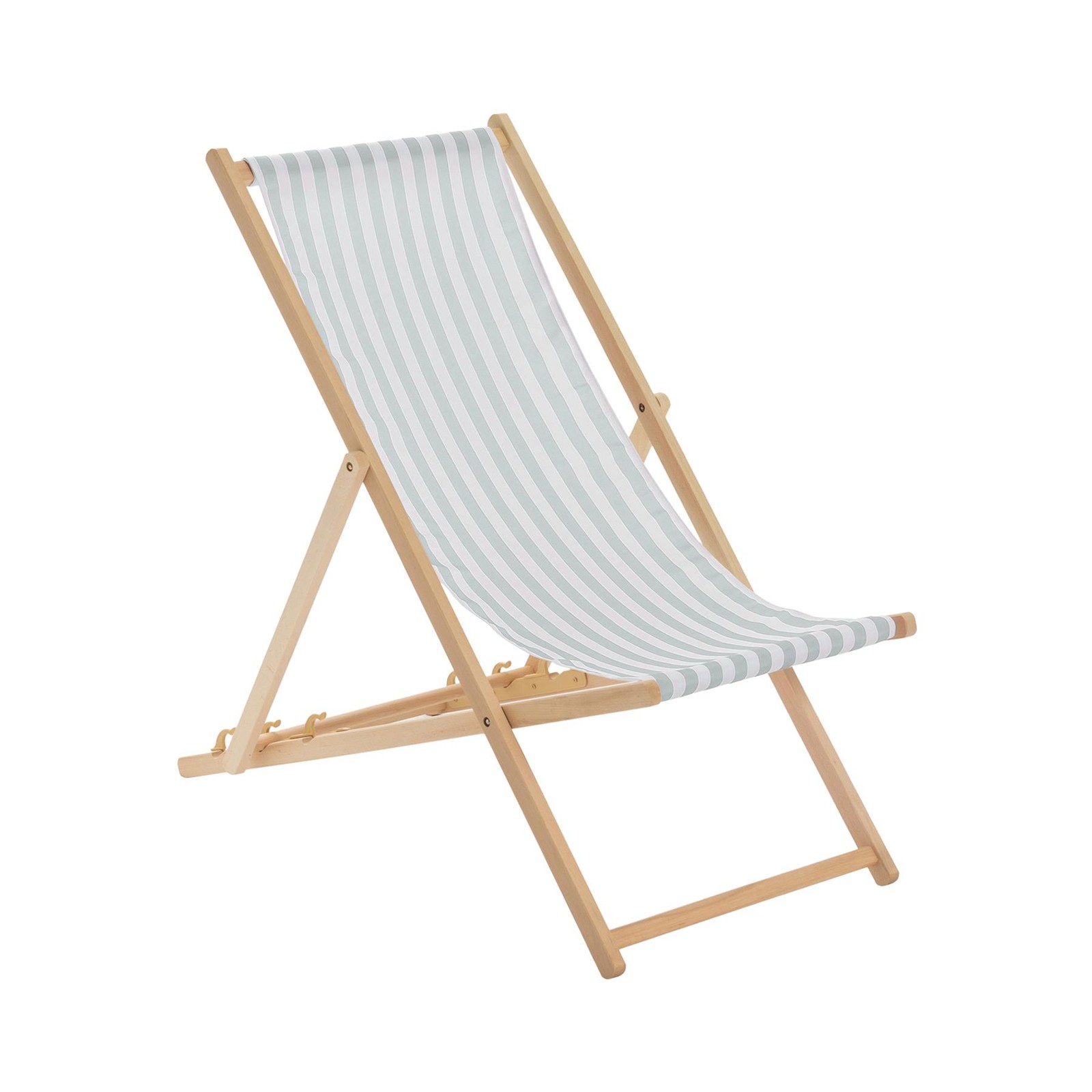 1x Sage Grey Stripe Folding Wooden Deck Chair Outdoor Garden Beach Camping
