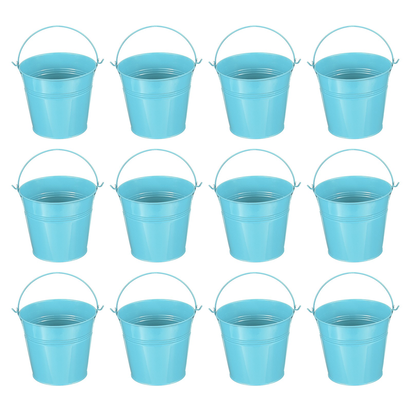 12 Pcs 5"x4.7" Small Metal Buckets with Handle Mini Galvanized Bucket Blue