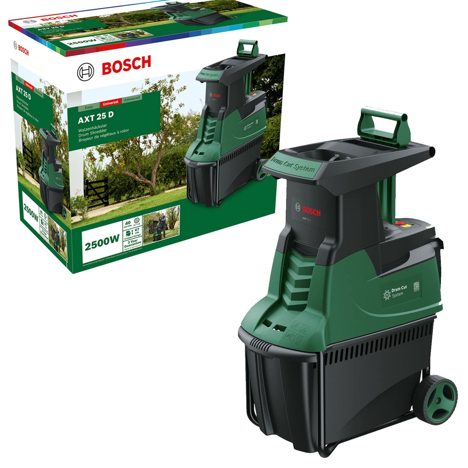 Bosch AXT 25 D Corded Brushless Quiet Shredder 240V - Classic Green - 0600803171