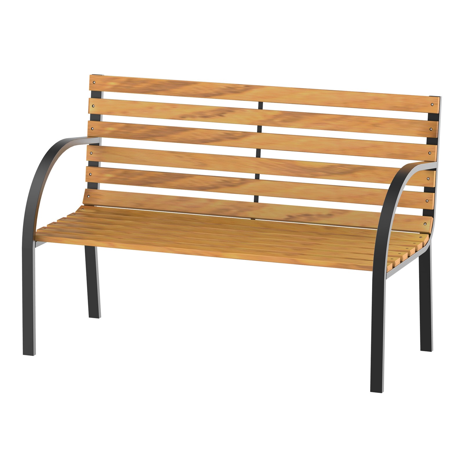 Outsunny 2 Seater Garden Bench Metal Wooden Slatted Seat Backrest Patio Chair