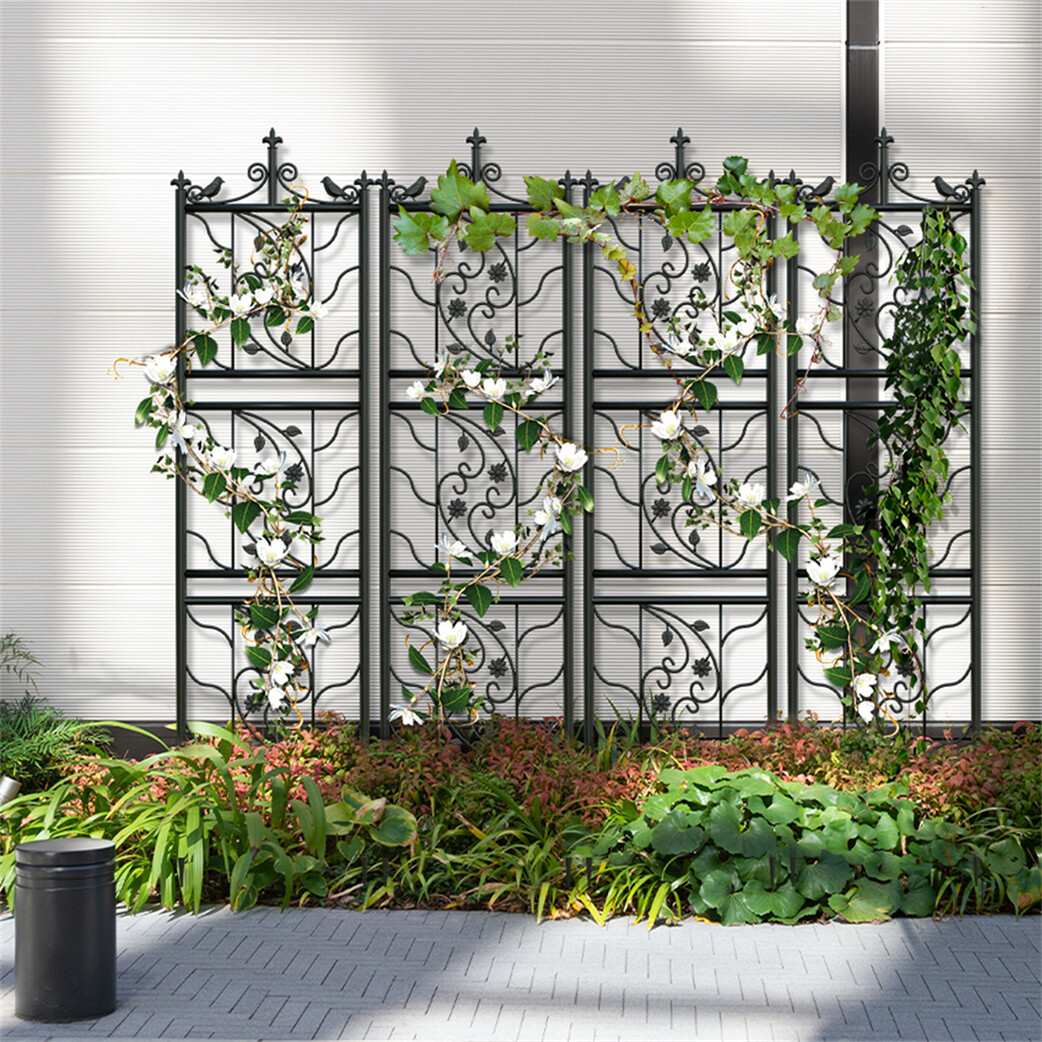 Set of 2 Metal Garden Trellis Panels Unique Pattern Climbing Plant Stand Outdoor