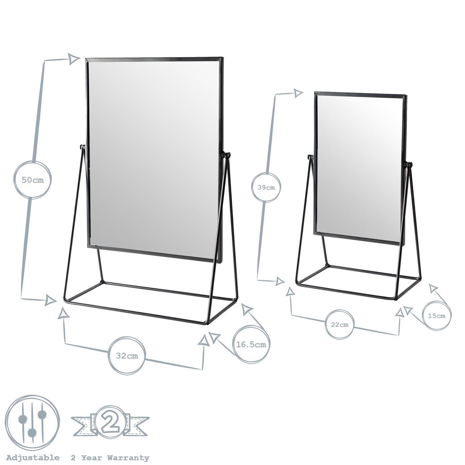 3 Piece Square Dressing Table Mirror Set Makeup Cosmetic Vanity 2 Sizes Gold