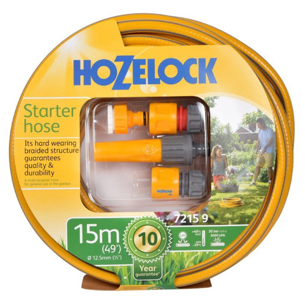 Hozelock 72159 Hose Pipe 15m with Starter Set Garden Watering Irrigation