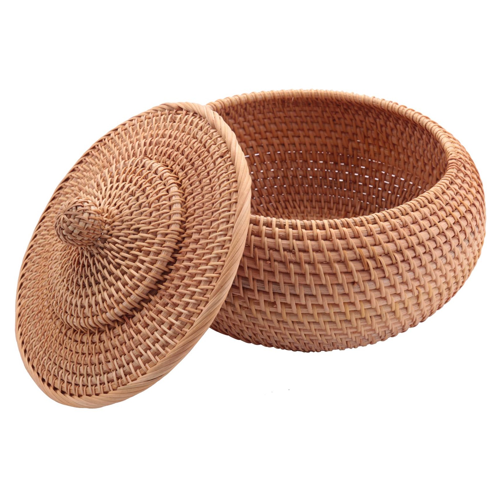 Round Rattan Box,Wicker Fruit Basket with Lid Bread Basket Tray Storage2327