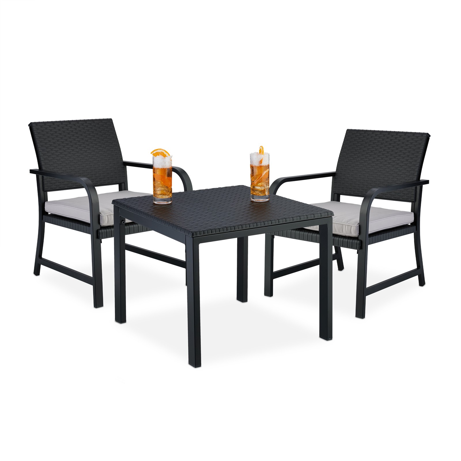 3-Piece Balcony Furniture Set Rattan Look Garden Folding Table Patio Chair Black
