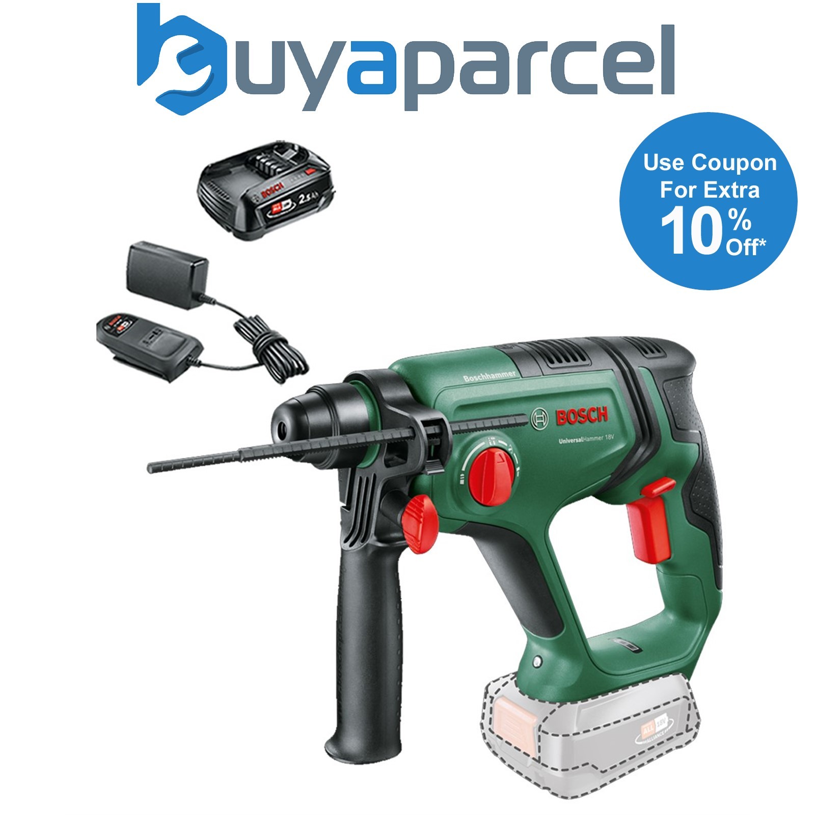 Bosch 06039D6000 UniversalHammer 18V Rotary Hammer Drill + 2.5AH Battery Kit