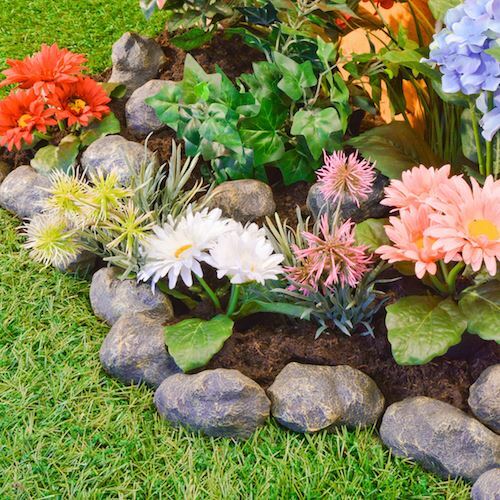 14x Rock Piece Stone Effect Plastic Garden Edging Rockeries Flower Borders Pond