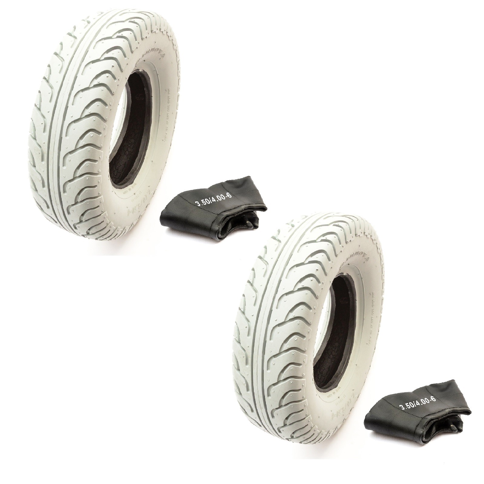 2x Tyre & Tube 12 Inch Mobility Scooter 4.10/3.50-6 Scallop Tread Wheel 4 Ply