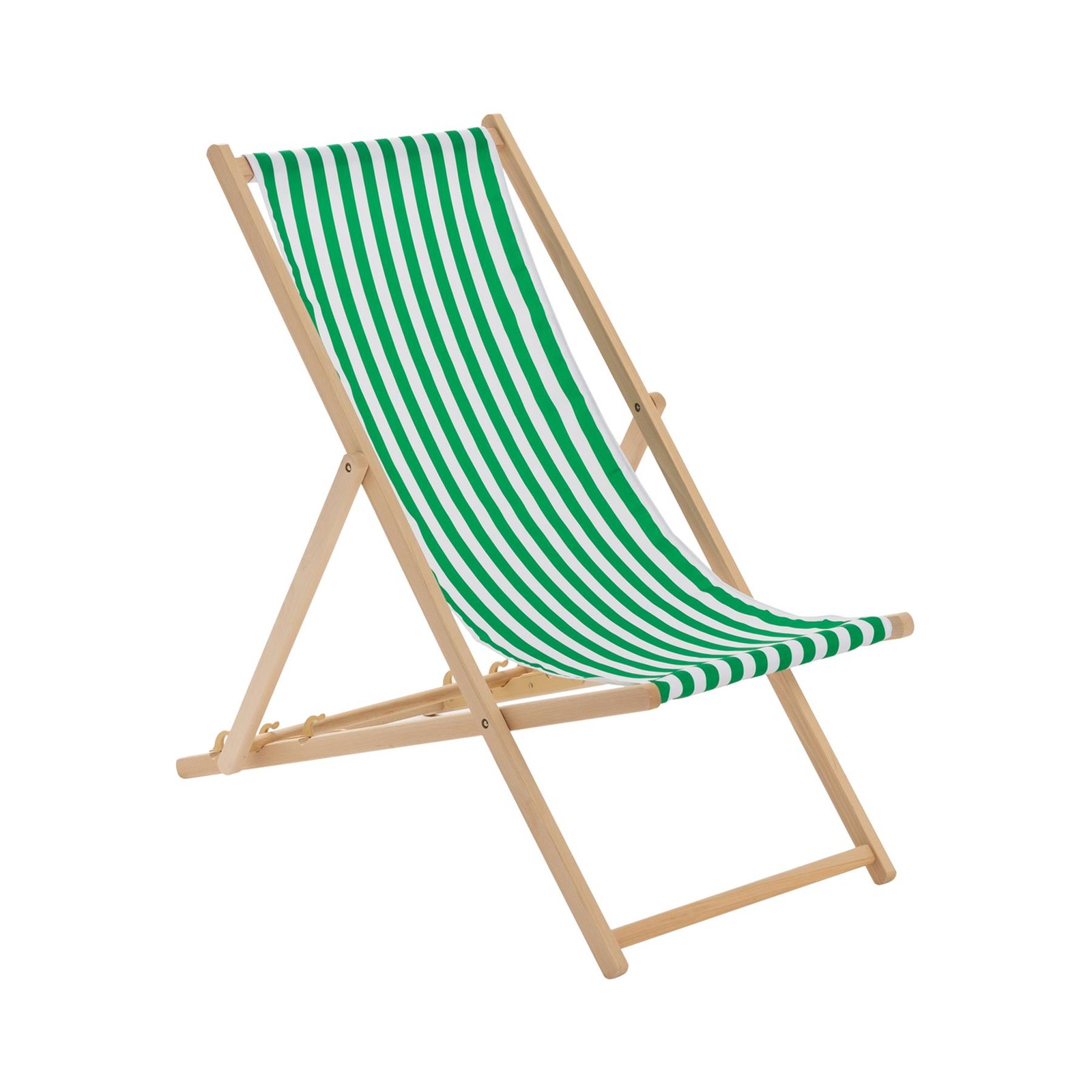 Folding Wooden Deck Chair Adjustable Reclining Canvas Beach Lounger Green
