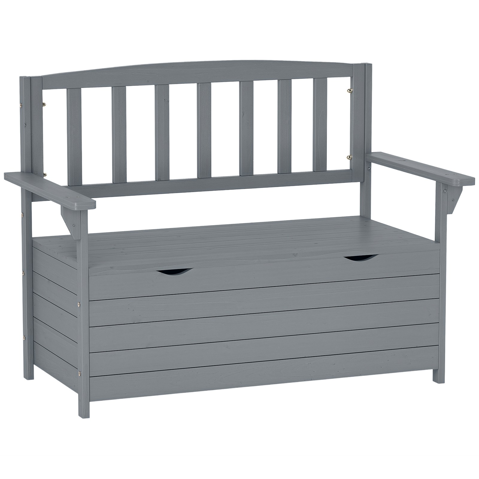 Outsunny Garden Storage Bench, 2 Seater Fir Wood Outdoor Bench, Dark Grey