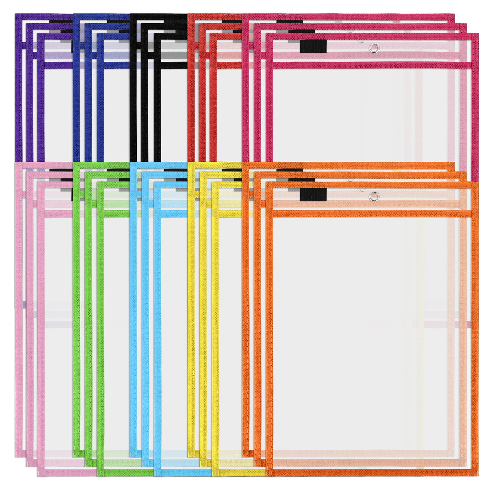 30 Pack Dry Erase Pockets PVC Transparent Sewn Dry Erase File Bag Reusable9771