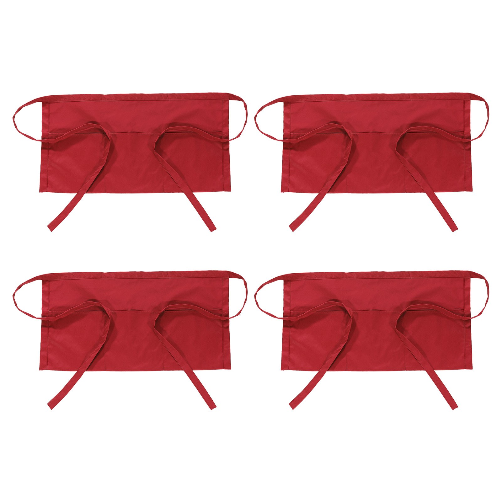 Waist Apron, 4 Pack Waitress Short Apron with 3 Pockets, Red