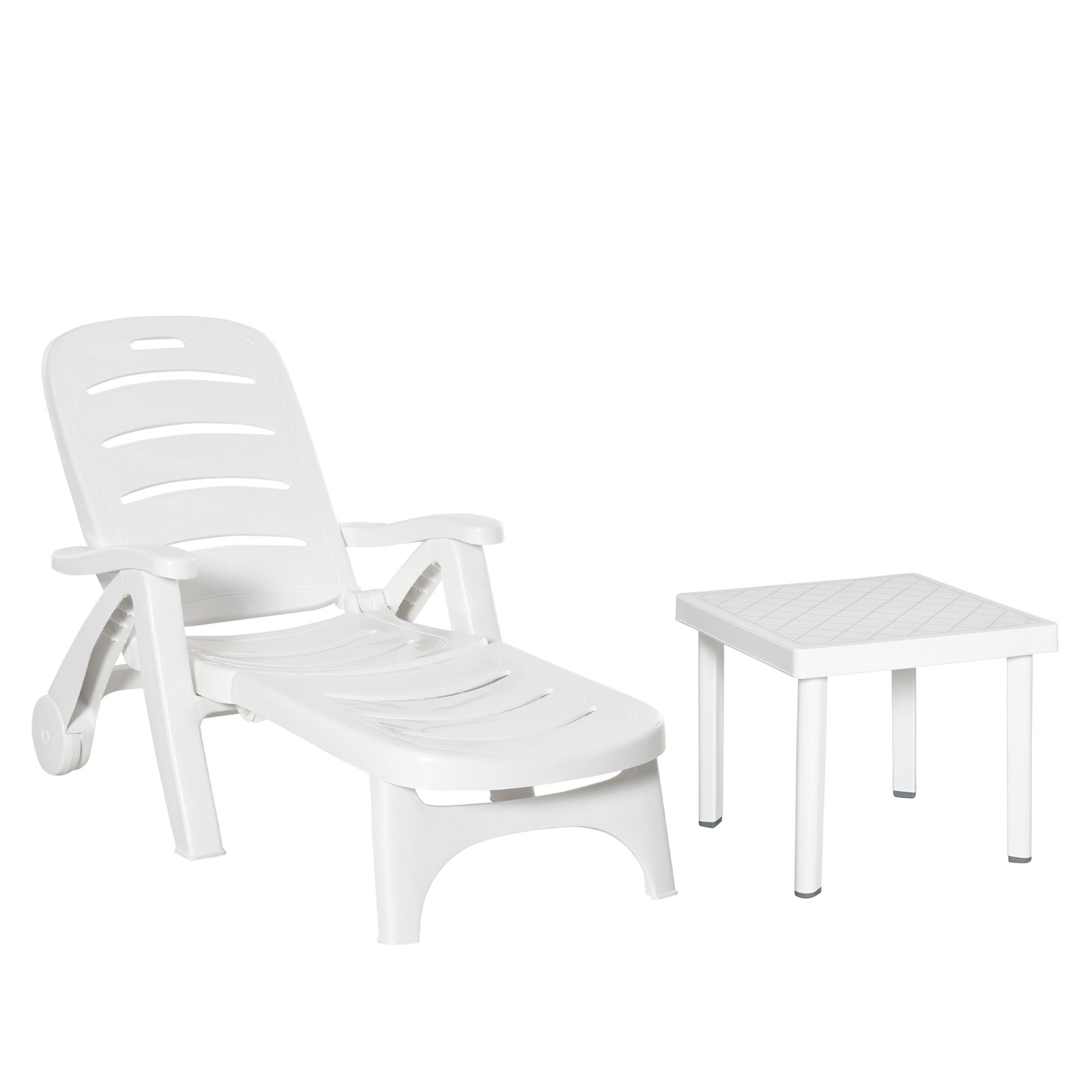 Outsunny 2PC Outsoor Furniture Set w/ 1 Outdoor Side Table 1 Lounge Chair White