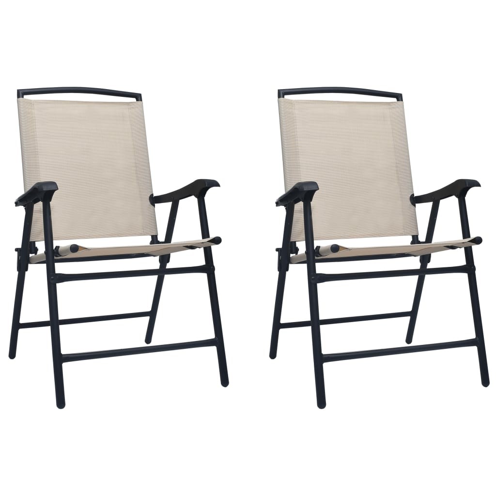 2x Folding Garden Chairs Textilene Cream Outdoor Seating Furniture vidaXL