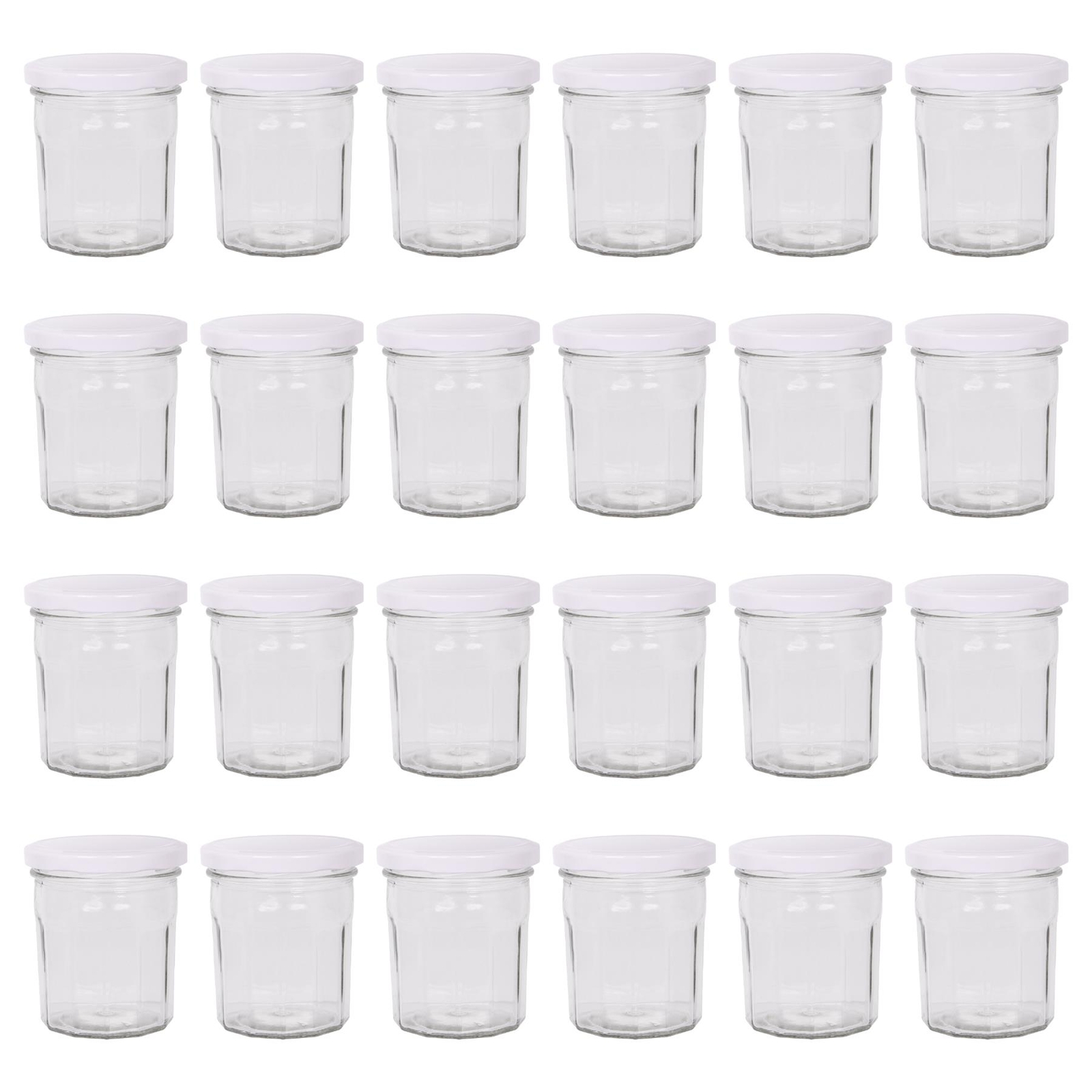 24x 250ml Glass Jam Jars with White Lids Chutney Preserve Honey Pickle Storage