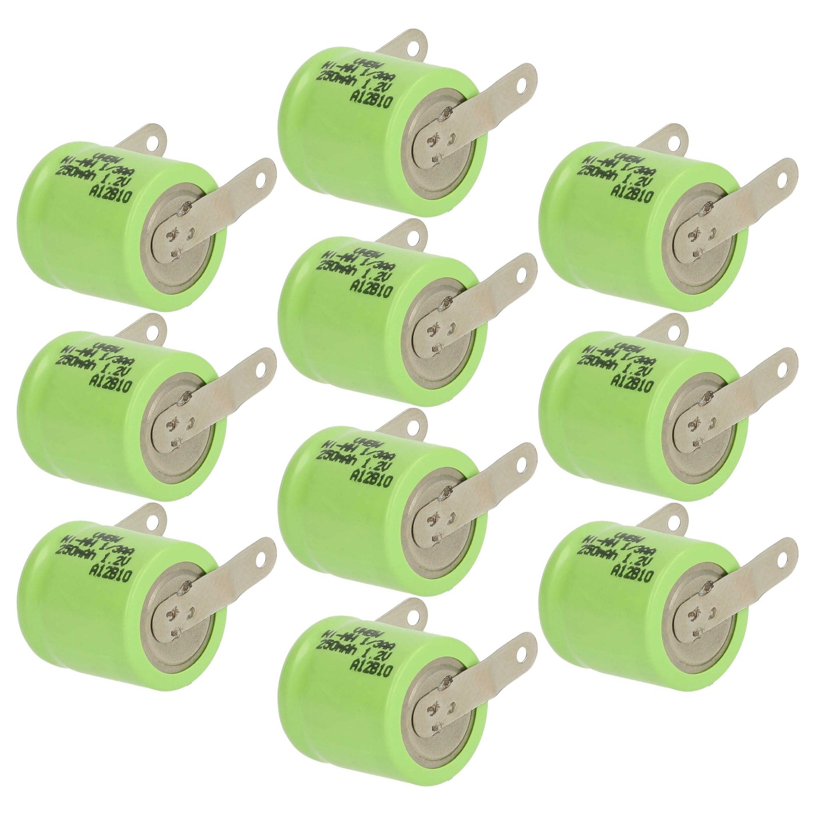 RC 10x Battery for 1/3AA Model Construction 250mAh 1.2V NiMH Green U-Solder Tag