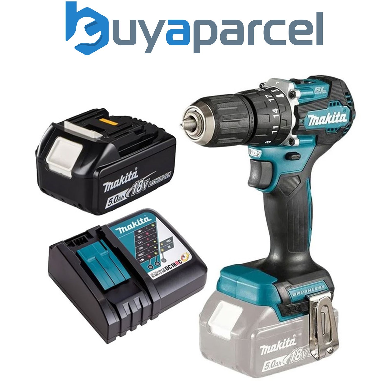 Makita DHP487RTX4 18V LXT Lithium Brushless Combi Hammer Drill Sub Compact 1x5AH