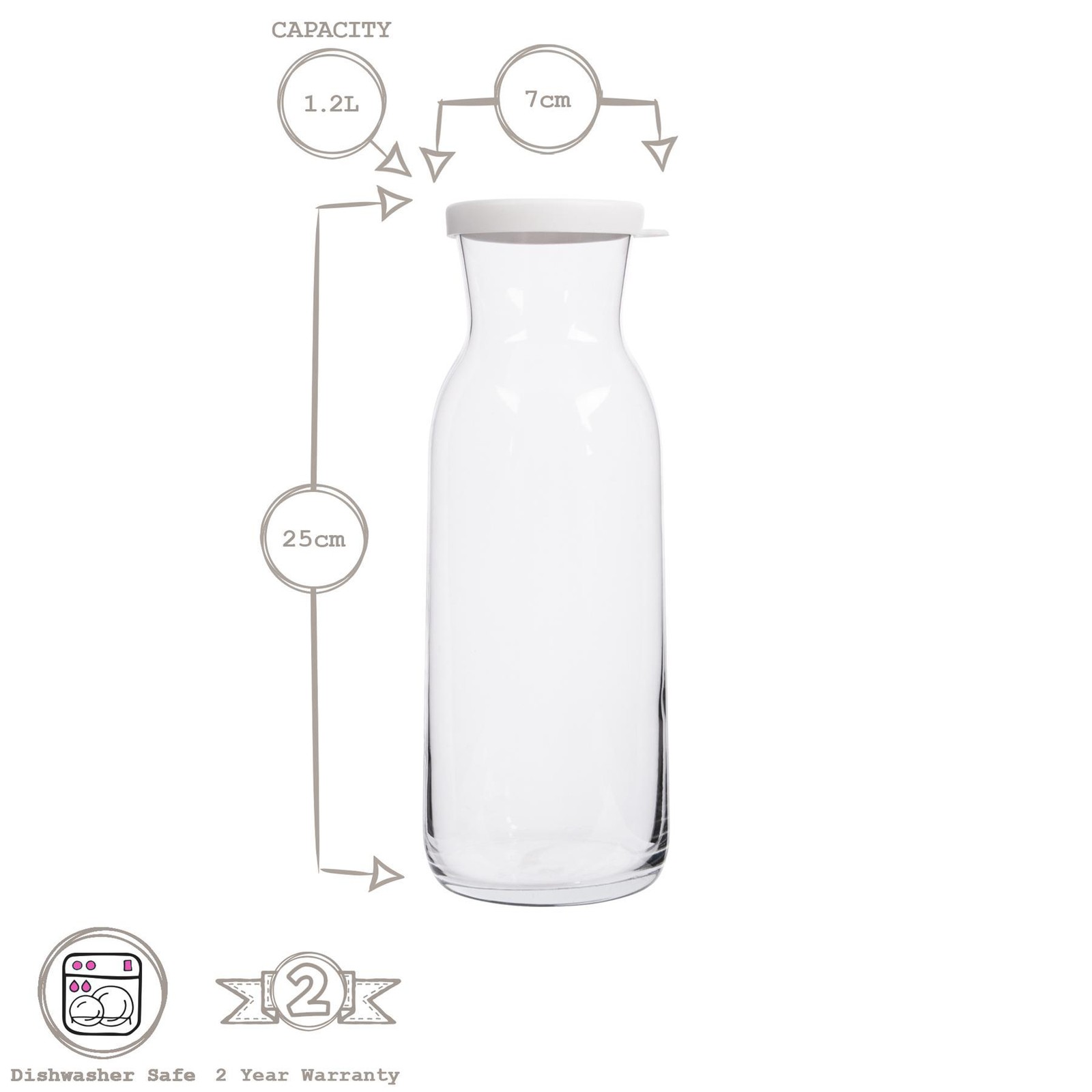 6x LAV White Lid 1.2L Fonte Glass Carafes Clear Water Wine Decanter Bottle Set