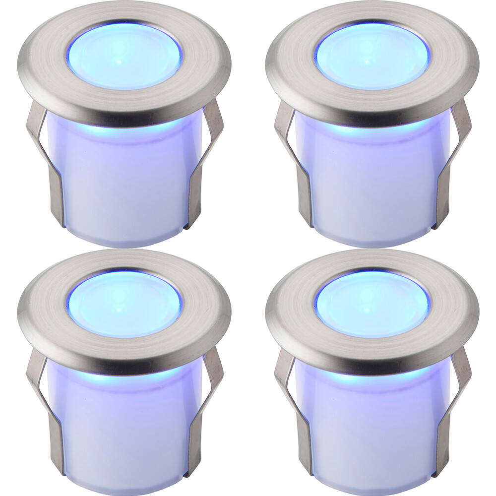 4 PACK Recessed Decking IP67 Guide Light - 0.8W Blue LED - Stainless Steel