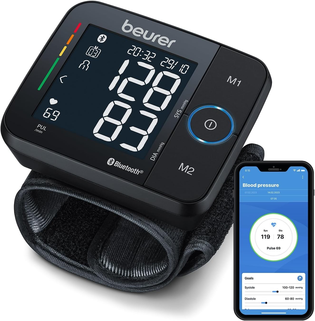 Beurer BC54 Wrist Blood Pressure Monitor With Health Management App, Colour-Cod