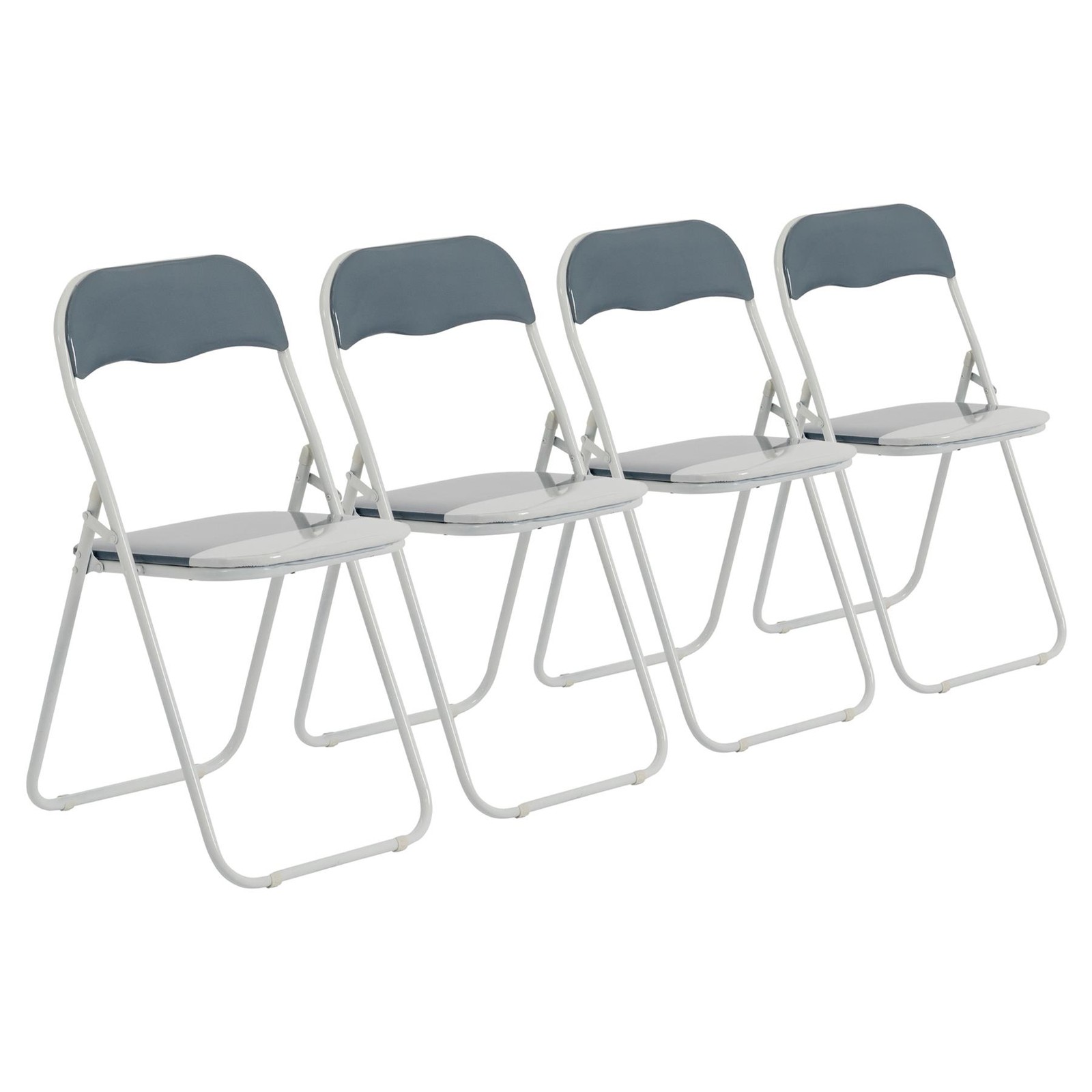 Folding Chairs Padded Faux Leather Studying Dining Office Chair Grey White x4