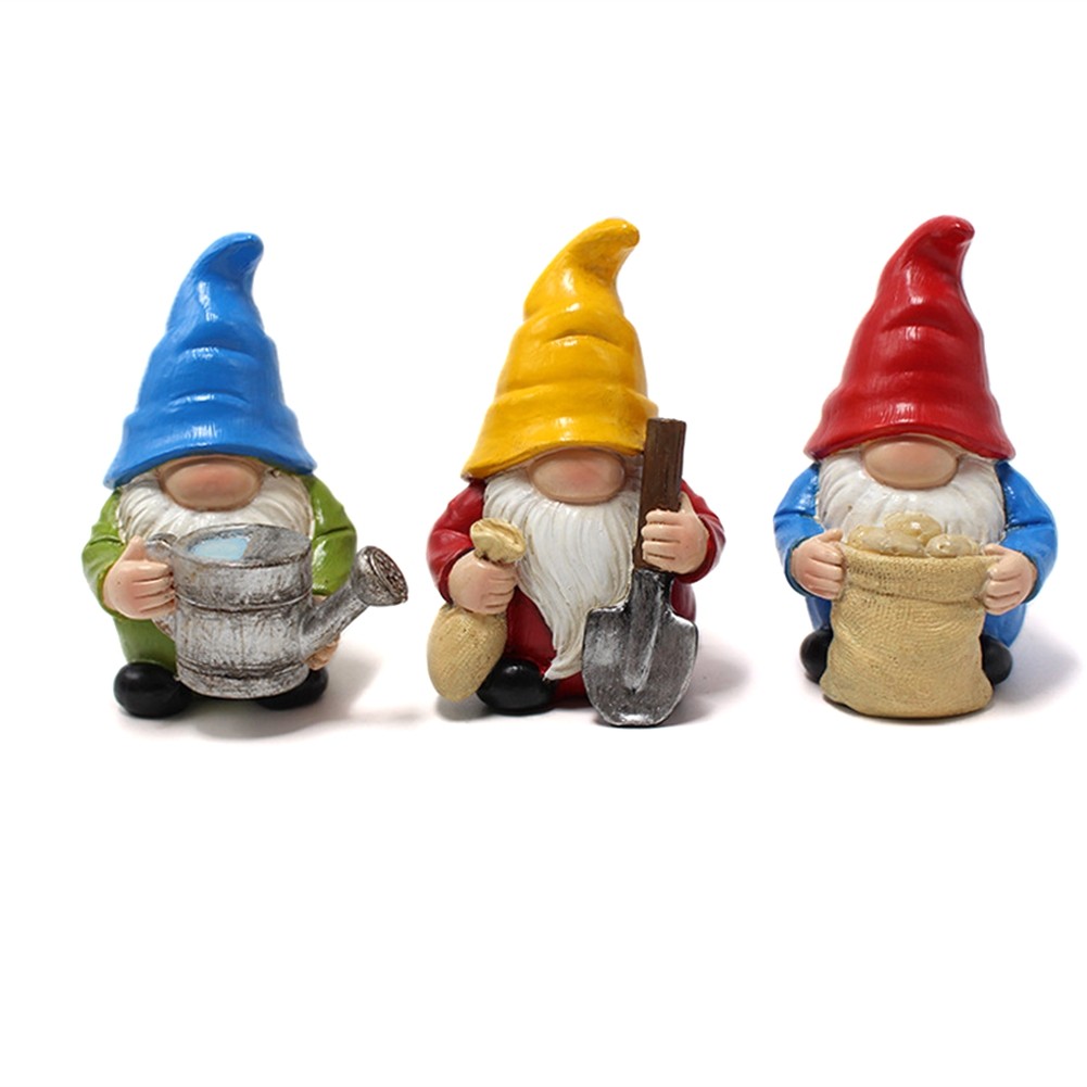 3X(Handmade Resin Garden Ornaments 3 Dwarfs Gardening Gnomes Working8740