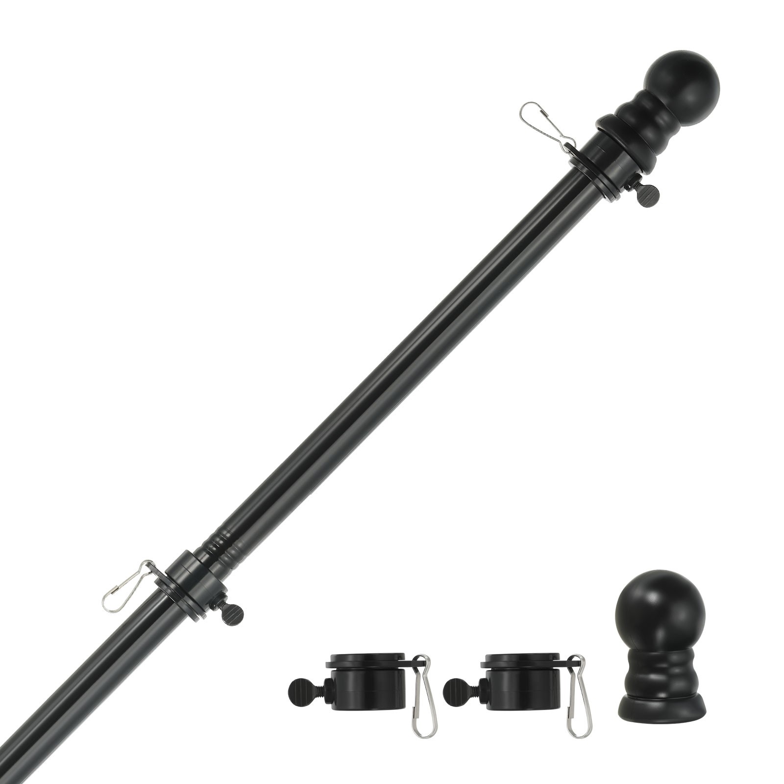 6FT Flagpole, Tangle Free 1" Dia Stainless Steel Flag Pole for Outside, Black