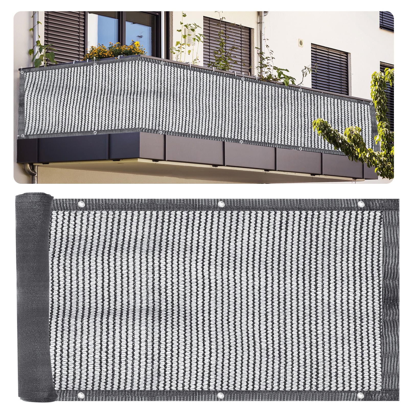 3x19' Balcony Privacy Screen Shield 90% Fence Railing Shade Cover Dark Gray