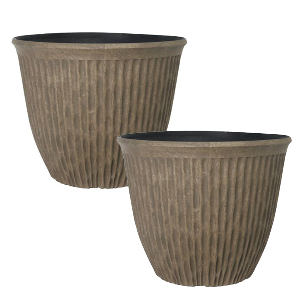 Faux Rock Garden Planters, Pair of 38cm Brooklyn Pots, Durable Plastic, Drainage