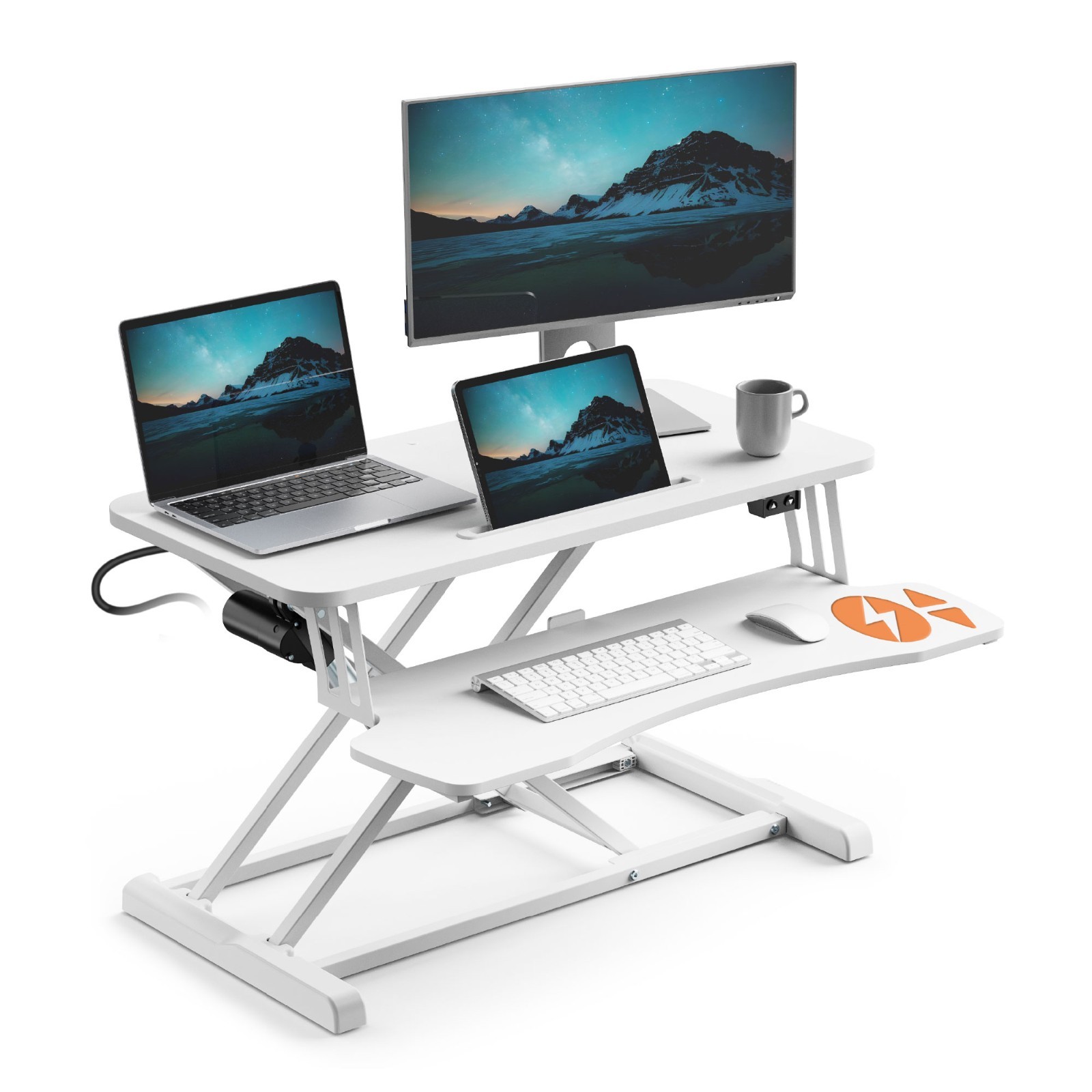 VonHaus Electric Standing Desk Converter, Height Adjustable Two Tier Workstation