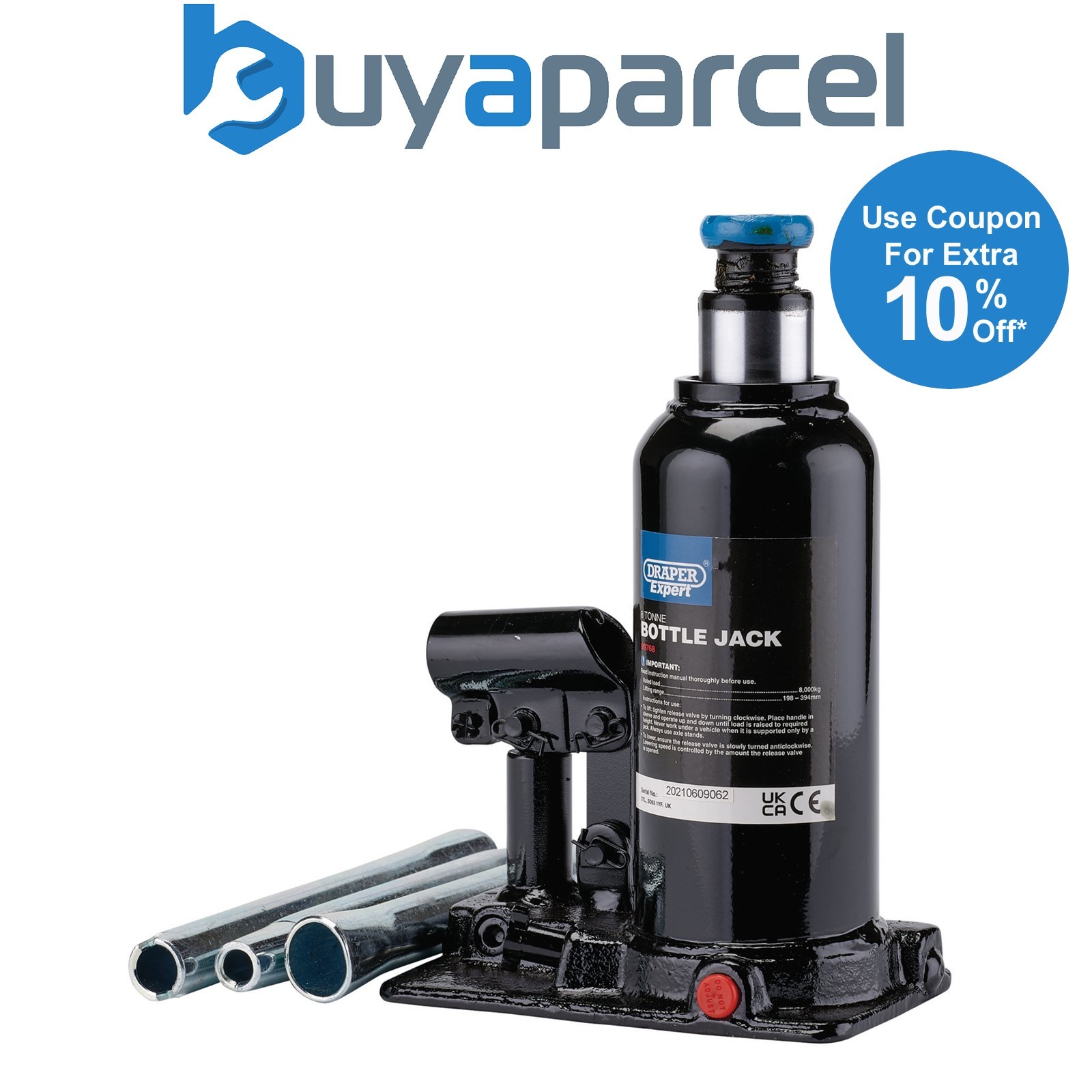 Draper 99768 Draper Expert Hydraulic Bottle Jack, 8 Tonne