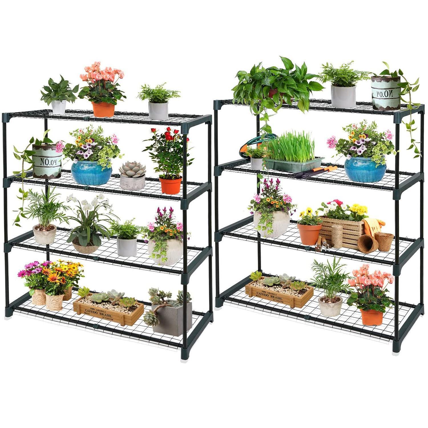 2 x 4 TIER STEEL MINI GARDEN GREENHOUSE STAGING SHELVING PLANT STAND
