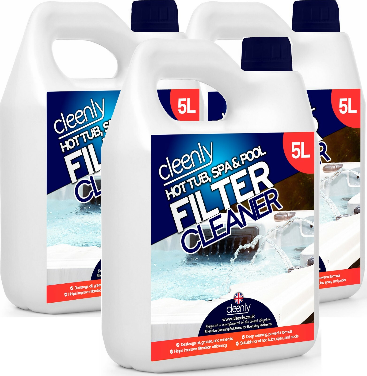Cleenly Hot Tub Hygienic Filter Cartridge Cleaner Pools Oil Grease Remover 15L