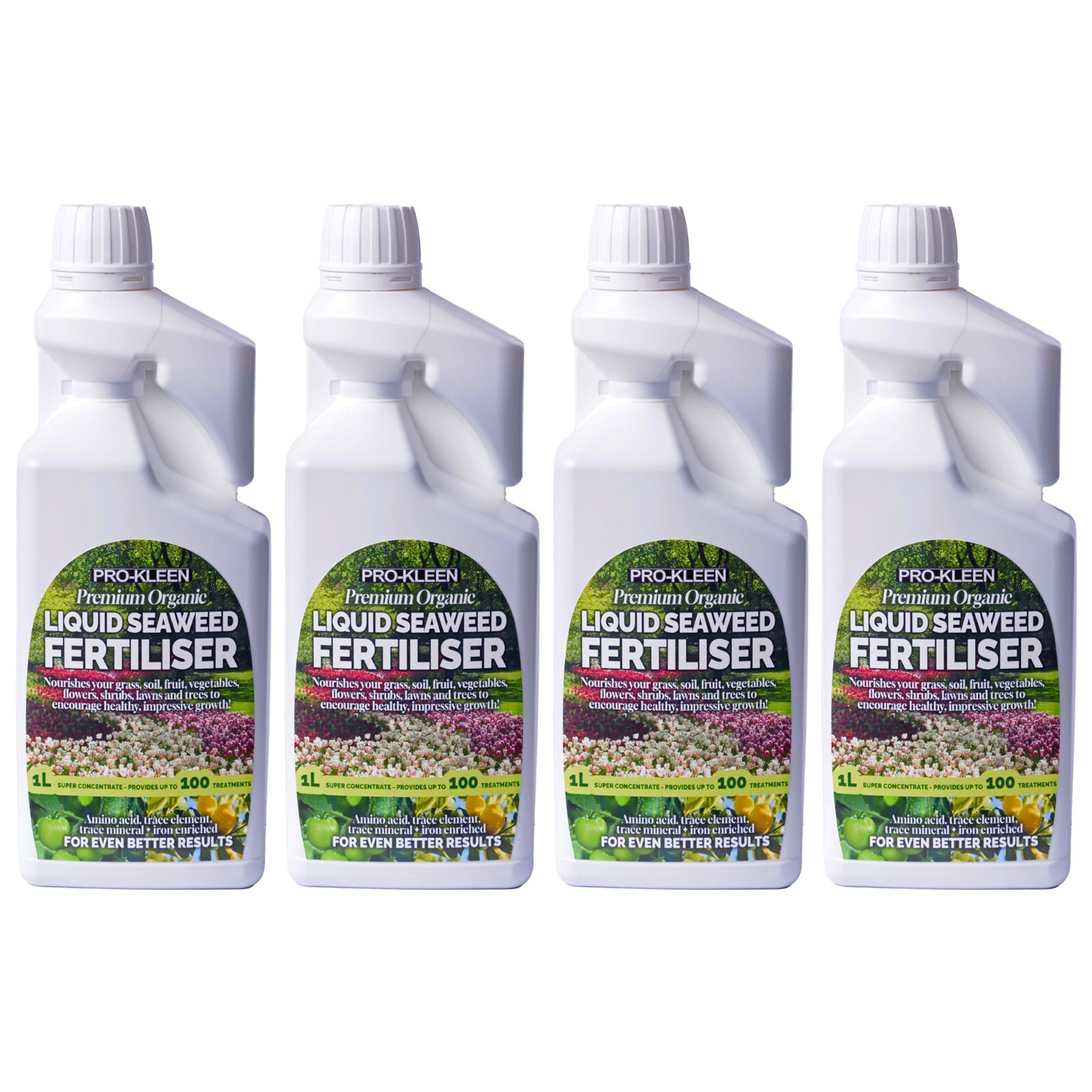 ProKleen Organic Liquid Seaweed Fertiliser Concentrate Plant Feed Flowers 4 x 1L