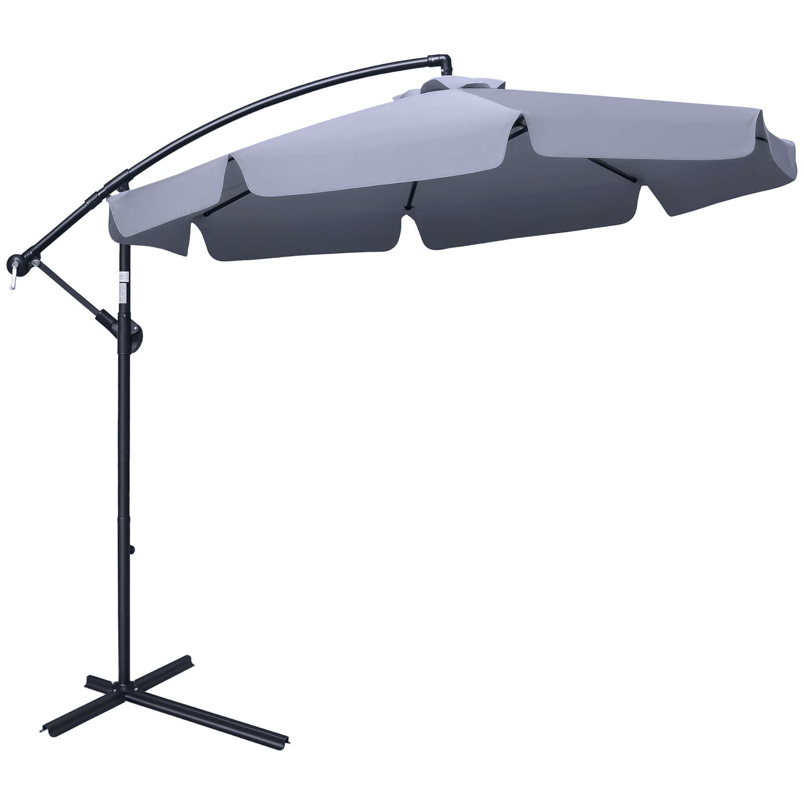 Outsunny 2.7m Garden Cantilever Banana Parasol Sun Shade w/ Crank, Dark Grey
