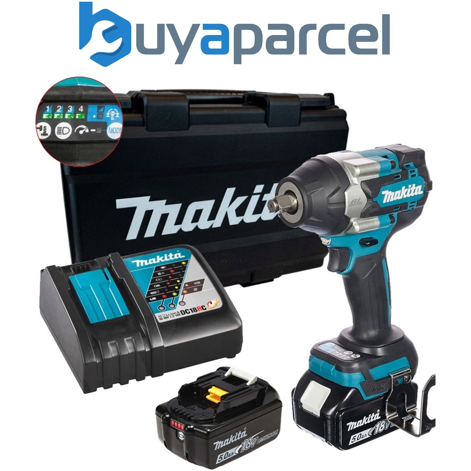 Makita DTW700RTE 18v LXT Brushless Impact Wrench 1/2" Drive 4 Stage 2 x 5ah