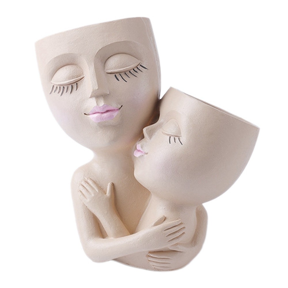 Girls Face Flower Pot Resin Women Head Vase Mother Love Flowerpot Garden1935