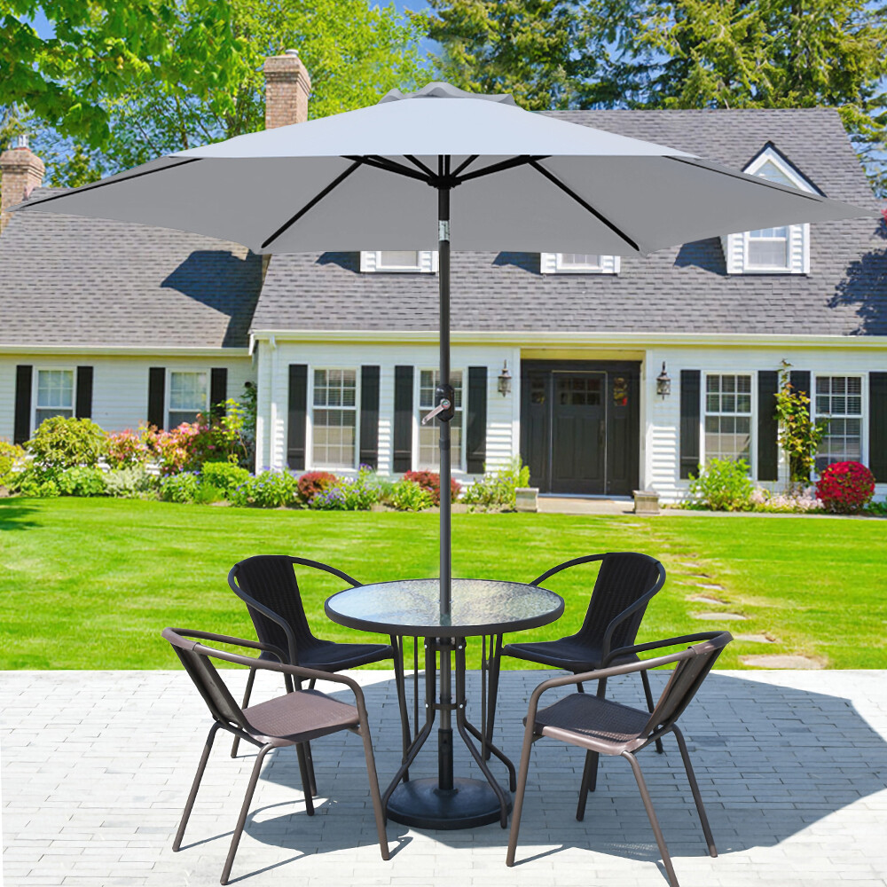 2.7M Patio Round Parasol Outdoor Garden Sun Shade Umbrella With Crank Tilt Grey