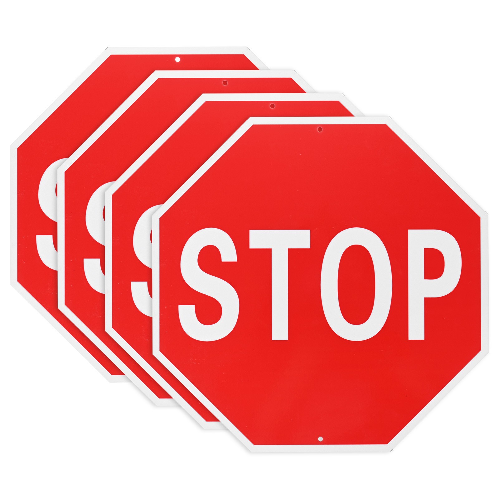 4 PCS Stop Sign 24x24" Aluminum,White Letters on Red Background