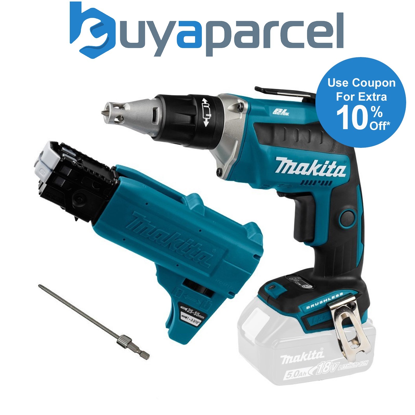 Makita DFS452Z 18v Collated Autofeed Brushless Screwdriver Lithium + Attachment